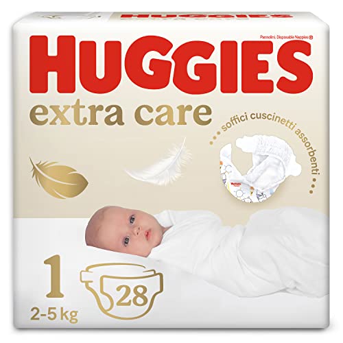 Huggies Extra Care Bebe, Pannolini Taglia 1 (2-5Kg), Ipoallergenico, Design Winnie The Pooh, 28 Pz - Design e materiali
