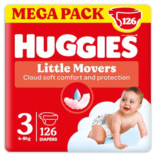 Huggies Little Movers, Pannolini Taglia 3 (4-9 Kg), Design Disney, Ultra assorbente, Pacco Scorta, 126 Pz - Design e materiali