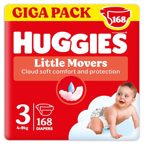 Huggies Little Movers, Pannolini Taglia 3 (4-9 Kg),Ultra assorbente, Design Disney, 168 Pz - Design e materiali