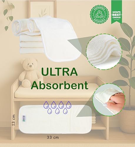 KOLO – Set di 5 inserti assorbenti – 4 strati, Bambù 100% lavabili e riutilizzabili. Kit di alta qualità, fodere adatte a tutti i pannolini riutilizzabili. Confezione Regalo Inclusa - Prova pratica