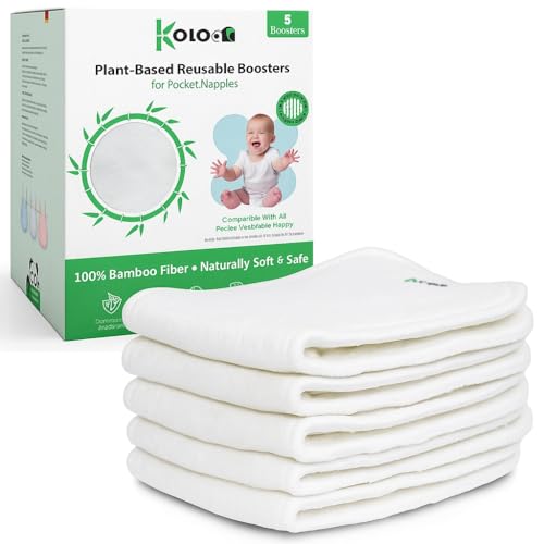 KOLO – Set di 5 inserti assorbenti – 4 strati, Bambù 100% lavabili e riutilizzabili. Kit di alta qualità, fodere adatte a tutti i pannolini riutilizzabili. Confezione Regalo Inclusa - Design e materiali