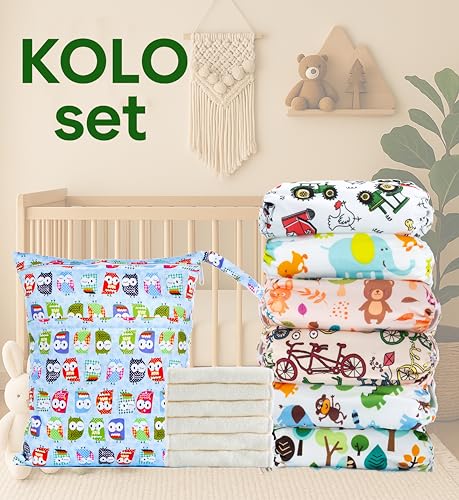 Kolo – Set di 6 Pannolini lavabili riutilizzabili per bambini e neonati + 6 inserti assorbenti in bambù + 1 borsa Wetbag. Taglia regolabile, unisex 100% Ecologici. - Prova pratica