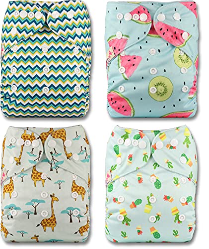 Littles and Bloomz FLP2-0401 - Pannolino lavabile per bambini, riutilizzabile, con bottoni a pressione standard, confezione da 4 pannolini - Funzionalità e accessori