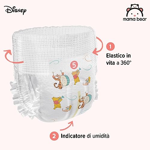 Marchio Amazon - Mama Bear Disney Pannolini mutandina, Taglia 5 (12-17 kg), Bianco, 140 unità (2 confezioni da 70), PACCO MENSILE - Prova pratica