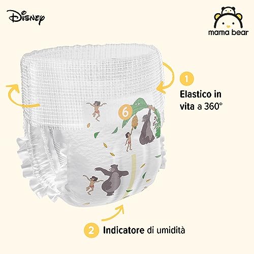 Marchio Amazon - Mama Bear Disney Pannolini mutandina, Taglia 6 (15+ kg), Bianco, 120 unità (2 confezioni da 60), PACCO MENSILE - Prova pratica