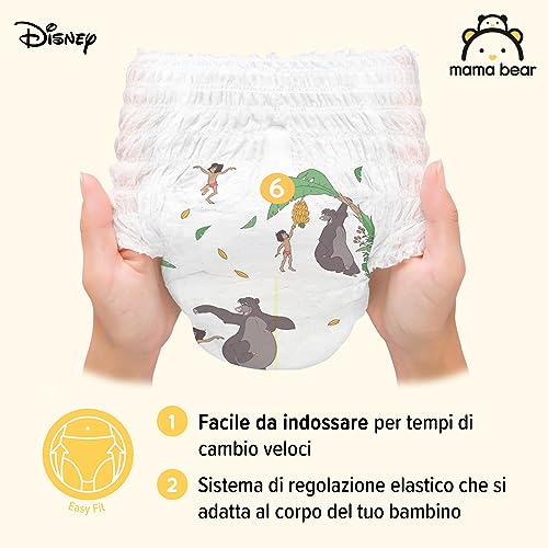 Marchio Amazon - Mama Bear Disney Pannolini mutandina, Taglia 6 (15+ kg), Bianco, 120 unità (2 confezioni da 60), PACCO MENSILE - Funzionalità e accessori