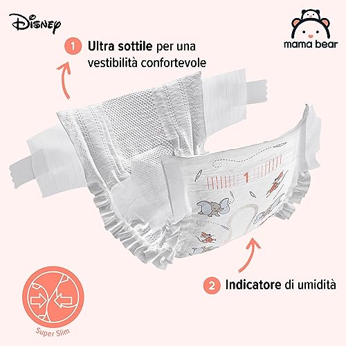 Marchio Amazon - Mama Bear Disney - Pannolini ultra-asciutti, Taglia 1 (2-5 kg), Bianco, 96 Unità, 2 Confezioni da 48, PACCO MENSILE - Prova pratica