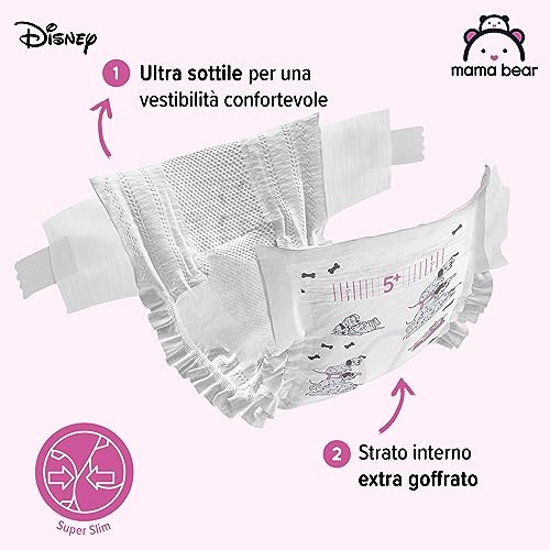 Marchio Amazon - Mama Bear Disney Pannolini ultra-asciutti, Taglia 5+ (11-17 kg), Bianco, 144 Unità, 2 Confezioni da 72, PACCO MENSILE - Prova pratica