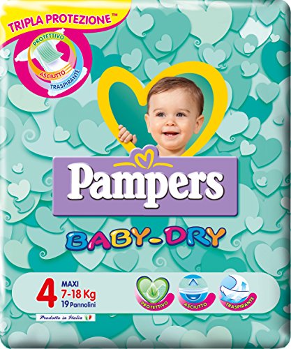 Pampers Baby Dry Pannolini Maxi, Taglia 4 (7-18 kg), 19 Pannolini - Design e materiali