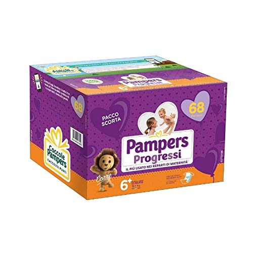 PAMPERS PROGRESSI QUADRI PACK 6+ EXTRALARGE 16+ KG - 68 PANNOLINI - Design e materiali