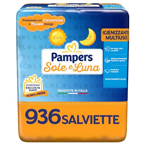 Pampers SALVIETTE Sole e Luna Salviette, Profumate con Camomilla e Nuovo Design, 936 Salviette - Design e materiali