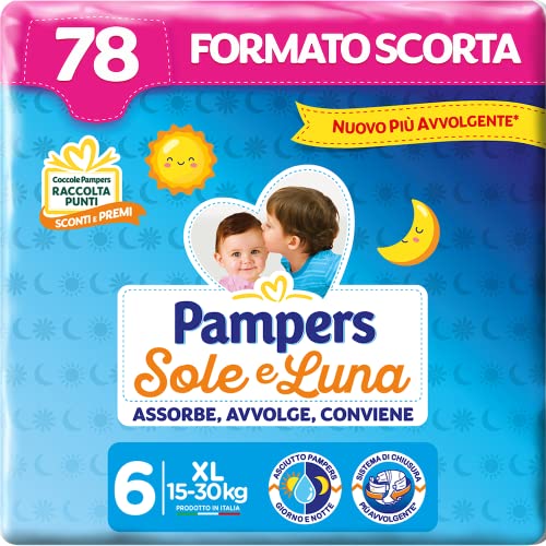 Pampers Sole e Luna Pannolini Extralarge, Taglia 6 (15-30 kg), 78 Pannolini - Design e materiali