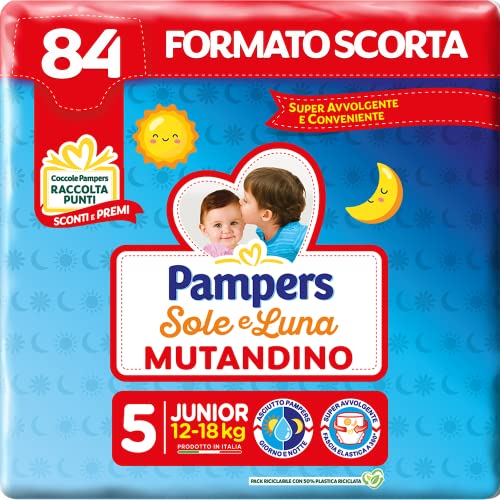 Pampers Sole e Luna Pannolino A Mutandino Junior, Taglia 5 (12-18 Kg), 84 Pannolini - Design e materiali