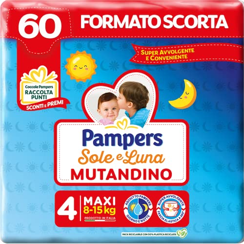 Pampers Sole e Luna Pannolino a Mutandino Maxi, Taglia 4 (8-15 kg), 60 Pannolini - Design e materiali